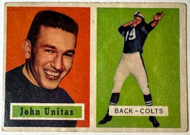 Johnny Unitas 1957 Topps Rookie Card #138 (RC) (Baltimore Colts/HOF/SBV Champ/Golden Arm)