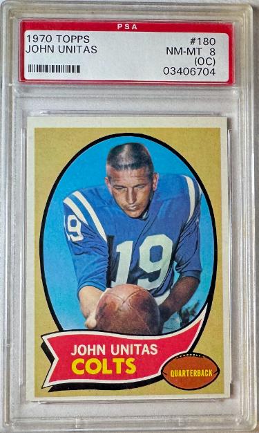 John Unitas 1970 Topps Card #180- PSA Graded 8 (OC) NM-MT (Baltimore Colts/HOF)