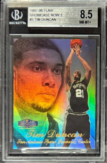 Tim Duncan 1997-98 Flair Showcase Row 3 Rookie Card #5- BGS Graded 8.5 NM-MT+ (w/ Sub Grades/San Antonio Spurs/HOF)