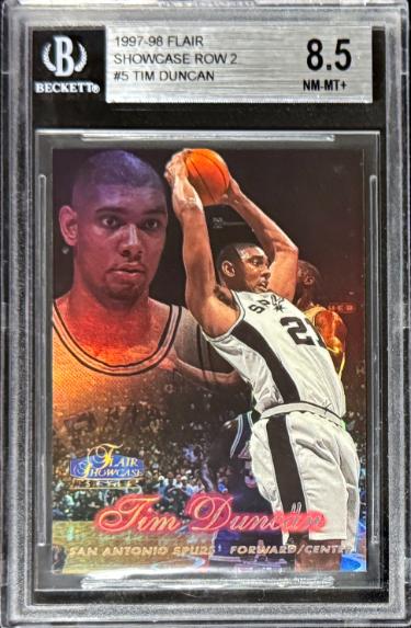 Tim Duncan 1997-98 Flair Showcase Row 2 Rookie Card #5- BGS Graded 8.5 NM-MT+ (w/ Sub Grades/San Antonio Spurs/HOF)