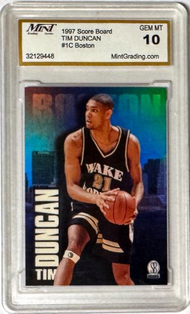 Tim Duncan 1997 Score Board Boston Rookie Card RC #1C- Mint Graded 10 Gem Mint (Wake Forest/San Antonio Spurs/HOF)