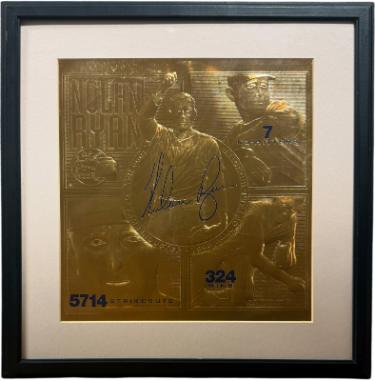 Nolan Ryan Career HOF 23KT Gold Engraved 4-Image 13.5x 13.5 Framed (17.75x18.5)