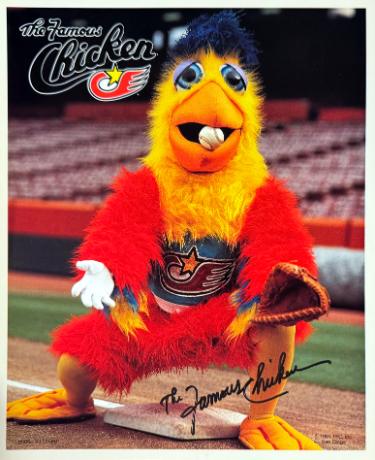 The Famous Chicken signed 1991 San Diego Padres 8x10 Photo imperfect - COA