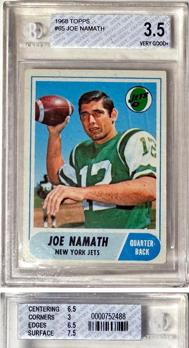Joe Namath 1968 Topps Card #65- Beckett/BGS Graded 3.5 Very Good+ w/Sub Grades 7.5/6.5/6.5 (New York Jets/HOF)