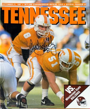 Andy Kelly signed Tennessee Volunteers 9/21/1991 Full NCAA Football Program #8- COA