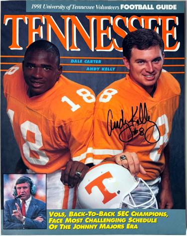 Andy Kelly signed Tennessee Volunteers 1991 NCAA Football Guide- COA (w/ Dale Carter on Cover)