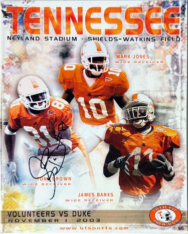 Tony Brown signed Tennessee Volunteers 11/1/2003 Full NCAA Football Program #81- COA