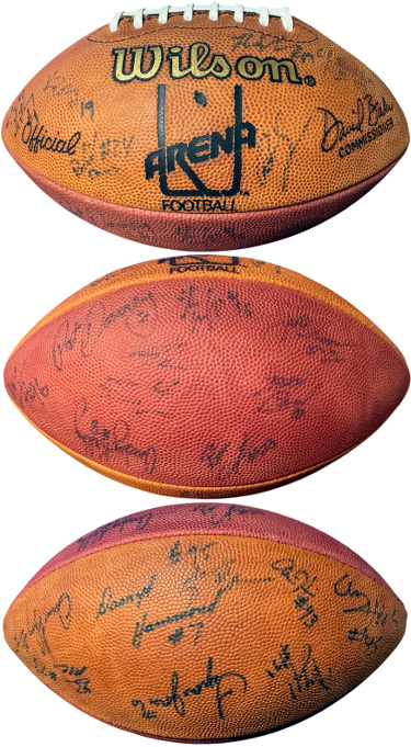 2002-03 Wilson Arena Inaugural Leather Game Football Signed � COA (Andy Kelly/Tyrone Jones/Darryl Hammond/HOLDS AIR)
