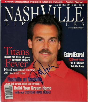 Jeff Fisher signed Nashville Lifestyles Full Magazine Aug/Sept 2002- COA (Tennessee Titans/No Label)