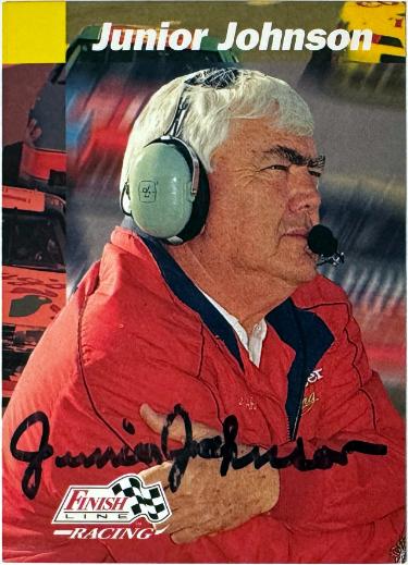 Junior Johnson signed NASCAR 1993 Pro Set Finish Line Racing Card # 172 imperfect- COA