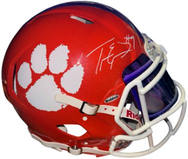 Travis Etienne signed Clemson Tigers Riddell NCAA FS Speed Authentic Helmet with Custom Purple Visor #9- Beckett Witnessed
