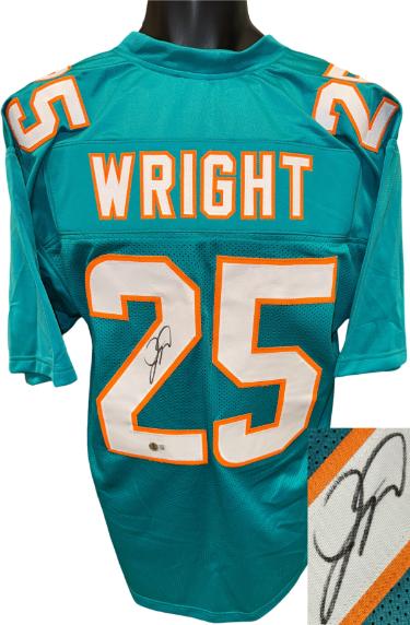 Jaylen Wright signed Miami Teal Custom Stitched Pro Style Football Jersey XL- Beckett Witnessed
