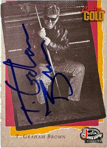 T. Graham Brown signed 1993 Sterling CMA Country Gold Justin Boot Card #113- COA