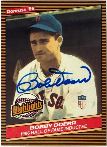 Bobby Doerr signed 1986 Donruss Highlights MLB On Card Auto #32- COA (Boston Red Sox/HOF)
