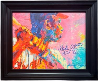 Hank Aaron signed Braves LeRoy Neiman In Plate Canvas 16x20 Print HOF Custom Framing- JSA