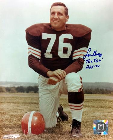 Lou Groza signed Cleveland Browns NFL 8x10 Photo w/ The Toe/HOF imperfect- COA