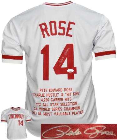 Pete Rose signed Cincinnati Custom Stitched TB Embroidered Stat Pro Style Jersey XL- JSA Witnessed (HIT KING/4256)