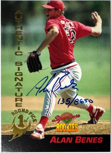 Alan Benes signed 1994 Signature Rookies On Card RC Auto #22- /8650 (Cardinals)