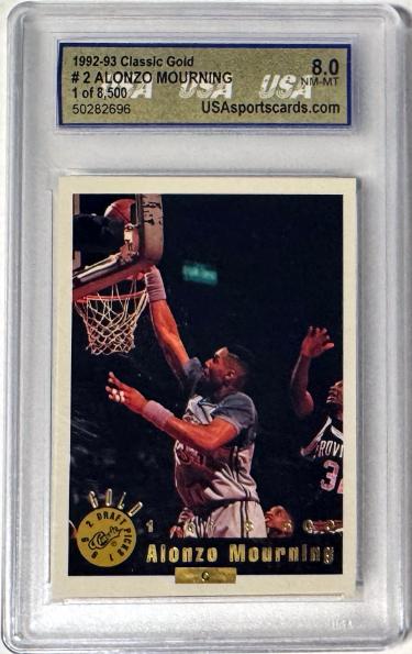 Alonzo Mourning 1992-93 Classic Gold Promo Rookie Card #2- USA Graded 8 NM-MT