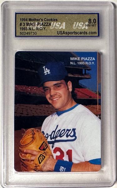Mike Piazza 1994 Mother's Cookies Card #3- USA Graded 8 NM-MT (93 NL ROY/Los Angeles Dodgers)
