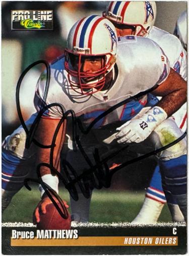 Bruce Matthews signed 1995 Classic Pro Line On Card Auto #10- COA (Houston Oilers/HOF)