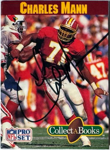 Charles Mann signed 1990 Pro Set Collect-A-Books On Card Auto #31-COA (Washington)