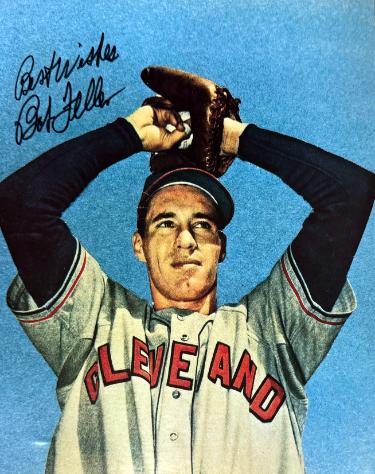 Bob Feller signed Cleveland 8x10 Portrait Photo Best Wishes imperfect- COA (HOF)