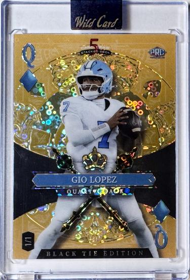 Gio Lopez 2026 Wild Card 5 Card Draw Black Tie Queen of Diamonds Rookie Card 1/1 #SDPD-GLN. UNC/Wake Forest/Encased/Sealed