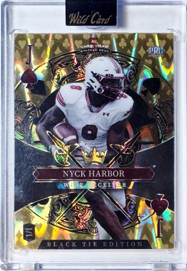 Nyck Harbor 2026 Wild Card 5 Card Draw Black Tie Jack Rookie Card 1/1 #SDPS-NHN/South Carolina/Encased/Factory Sealed