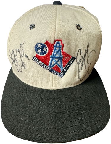 Eddie George/Steve McNair Dual Signed 1997 Tennessee Oilers NFL Inaugural Season Logo Athletic Cap- Beckett Review