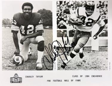 Charley Taylor signed this Washington Class of 1984 Enshrinee NFL Pro Football Hall of Fame 8x10 Photo #42 HOF 84 imperfect- COA