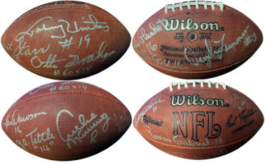 QB Legends Hand Signed OFC NFL Wilson Leather Football (Tagliabue) 13 Sigs Beckett (Starr/Unitas/Graham/Stabler/Dawson/Plunkett)