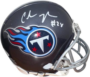 Chris Johnson signed Tennessee Titans NFL Riddell Navy TB Mini Helmet #28- Beckett Witnessed