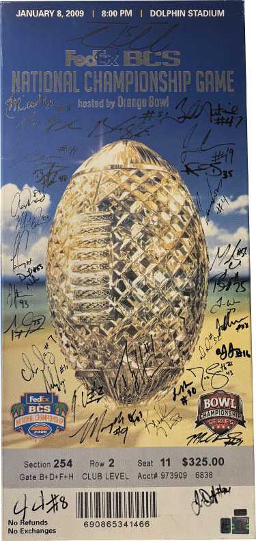 2008 Florida Gators National Champions Team Signed 2009 BCS Stretched Canvas Mega Ticket 34 Sigs Tebow/Palm Beach Holo Tebow