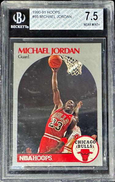 Michael Jordan 1990-91 NBA Hoops Card #65 - Beckett/BGS Graded 7.5 Near Mint+ (Chicago Bulls/HOF/GOAT)
