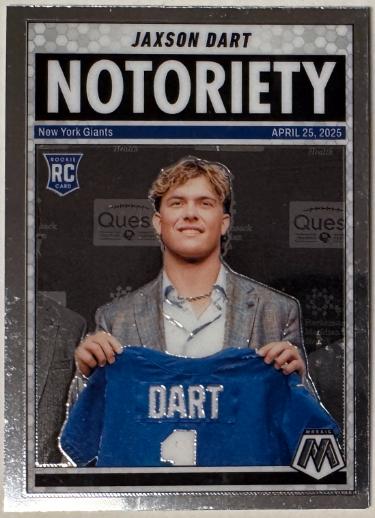 Jaxson Dart 2025 Panini Mosaic Notoriety Rookie Card (RC) #11 (New York Giants)