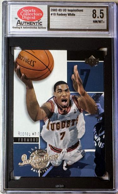 Rodney White 2002-03 Upper Deck Inspirations Card #18- SCD Graded 8.5 NM-MT+ (Denver Nuggets/UNC-Charlotte)