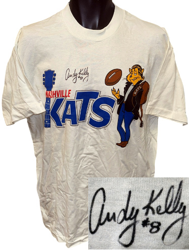 Andy Kelly has hand signed this Nashville Kats T-Shirt imperfect- COA (Size XL- Fruit of the Loom)