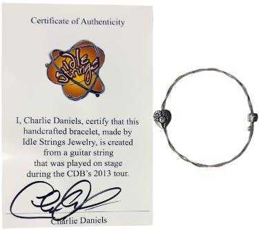Charlie Daniels Guitar String Idle Strings Jewelry Bracelet Size 7.75 SIGNED COA
