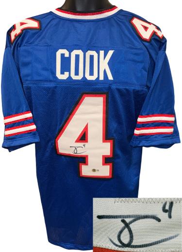 James Cook signed Buffalo Blue Custom Stitched Pro Style Football Jersey XL- Beckett