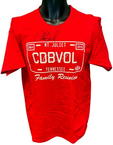 Charlie Daniels signed CDB License Plate 2018 Family Reunion Red T-Shirt- Size Large- New/Unworn- COA
