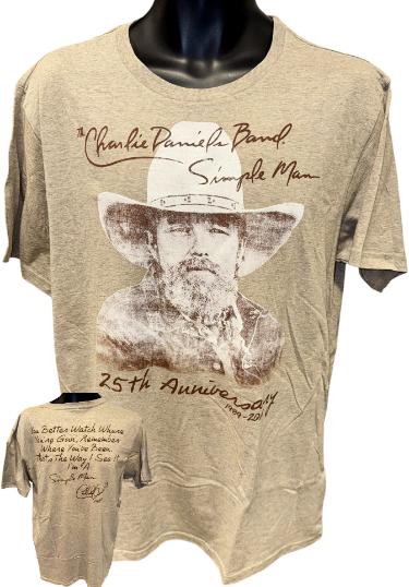 The Charlie Daniels Band Simple Man 25th Anniversary Official Cream T-Shirt- Size Large- New/Unworn
