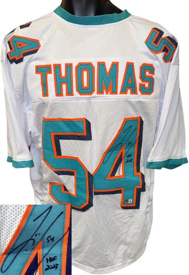 Zach Thomas signed Miami TB Custom Stitched Pro Style Football Jersey HOF 2023 XL- Beckett Witnessed