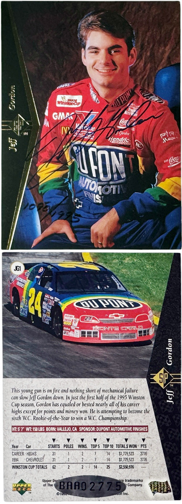 Jeff Gordon signed 1995 Upper Deck SP Authentic NASCAR Auto #JG1- Upper Deck Authenticated Hologram