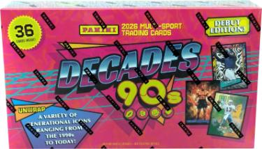 2026 Panini Decades 90s Multi-Sport Trading Card Mega Box Debut Edition- 36 Cards- New/Factory Sealed