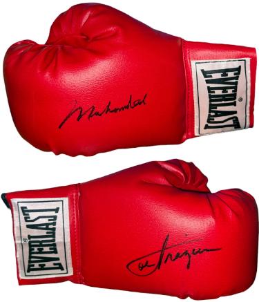 Muhammad Ali & Joe Frazier dual signed Everlast Leather White Label 14oz Pair Boxing Gloves- Beckett Review