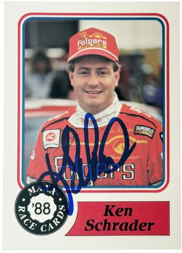Ken Schrader signed 1988 Maxx Charlotte Folgers Rookie On Card Auto RC #74 - COA