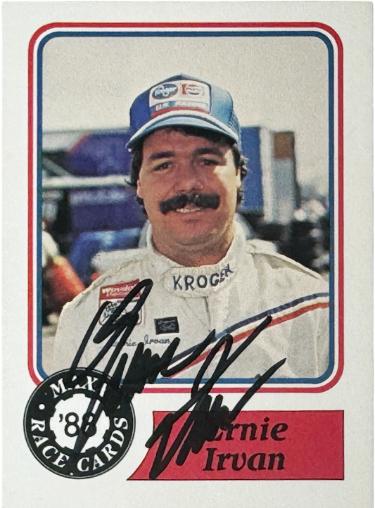 Ernie Irvan signed 1988 Maxx Charlotte Kroger Rookie On Card Auto (RC) #95- COA