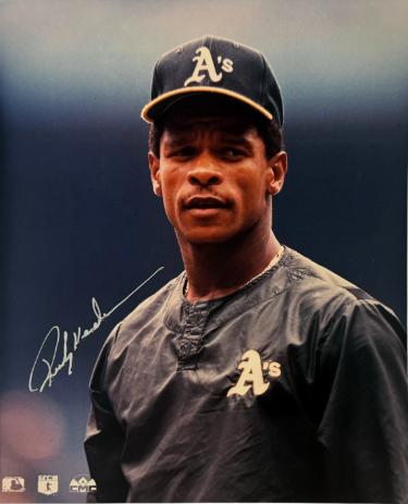Rickey Henderson signed Oakland A's MLB Licensed 8x10 Photo imperfect- Beckett Review
