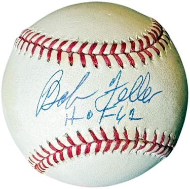 Bob Feller signed OFC Rawlings ROAL American League Baseball HOF 62 tone spots- COA (Cleveland)